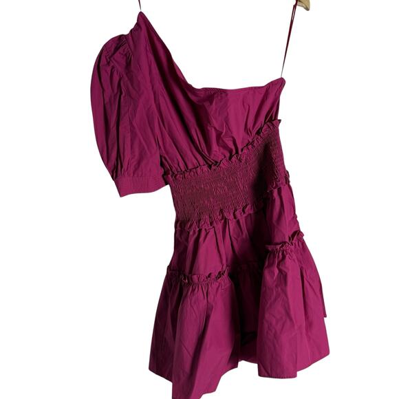 En Saison Celia Pink One Shoulder Puff Sleeve Smocked Mini Dress Size Medium - Picture 10 of 11